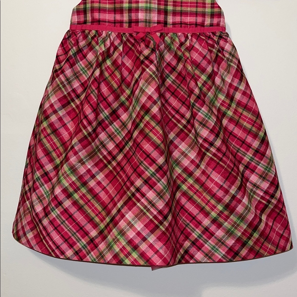 GYMBOREE Cheery All The Way Sleeveless Plaid Dress Bow Ribbon Holiday Pink EUC - Picture 3 of 8